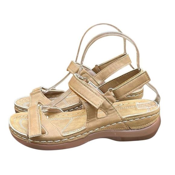 Josdec Sandals Women's 37 Tan Open Toe Platform Orthopedic Dressy Summer - Picture 3 of 8